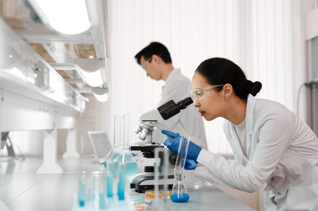 Woman Using the Microscope